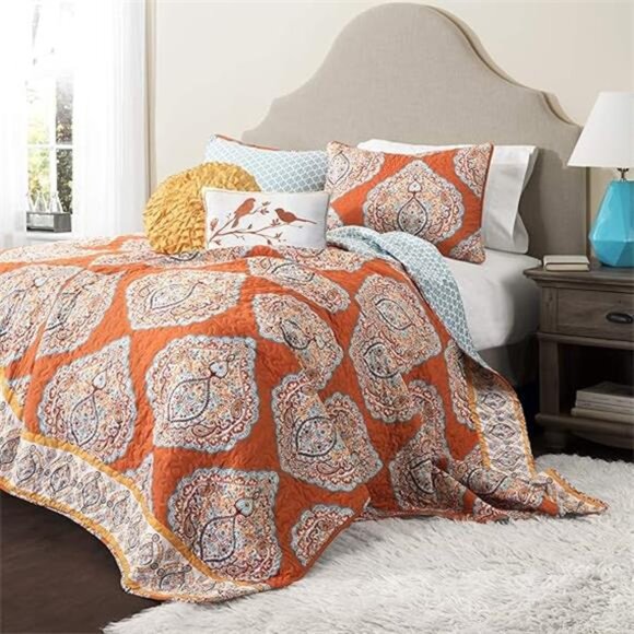 Lush Décor Lush Decor 5 Piece Harley Quilt Set, Full/Queen, Tangerine - Picture 7 of 7